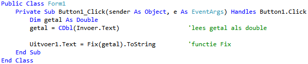 voorbeeld code Fix functie